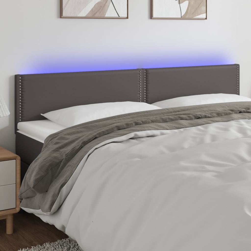 vidaXL Cabeceira cama c/ LED 180x5x78/88cm couro artificial cinzento