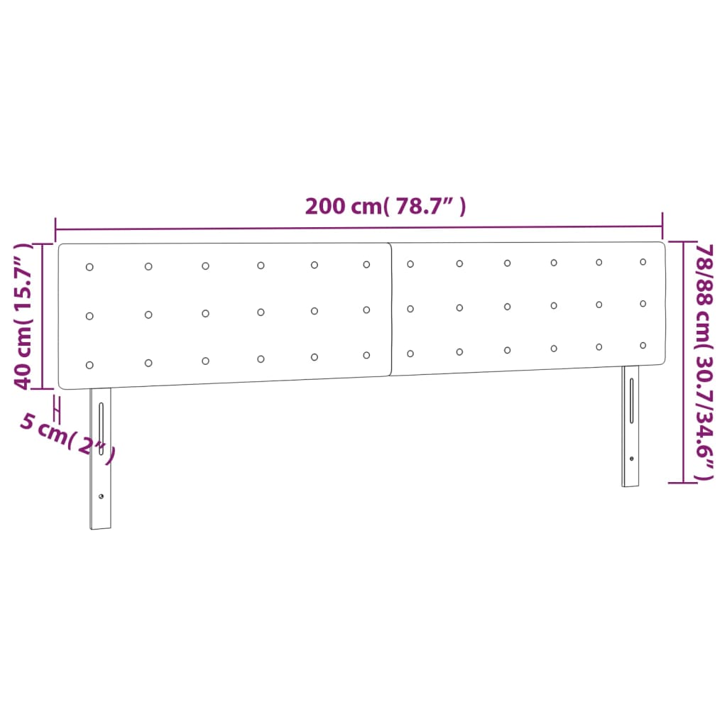 vidaXL Cabeceira de cama c/luzes LED tecido 200x5x78/88 cm cinza-claro