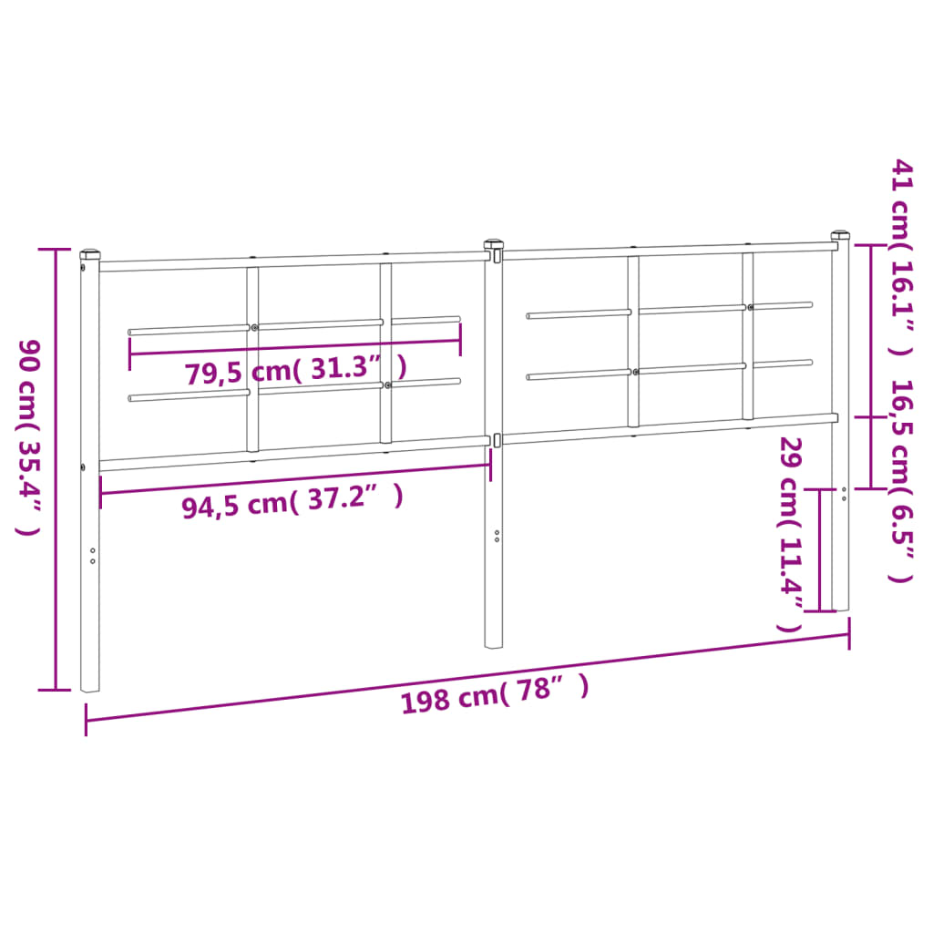 vidaXL Cabeceira de cama 193 cm metal preto