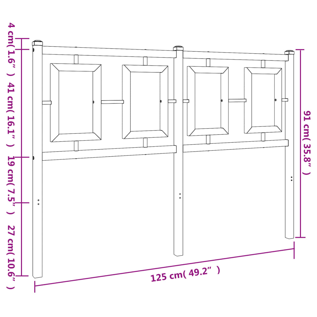 vidaXL Cabeceira de cama 120 cm metal preto