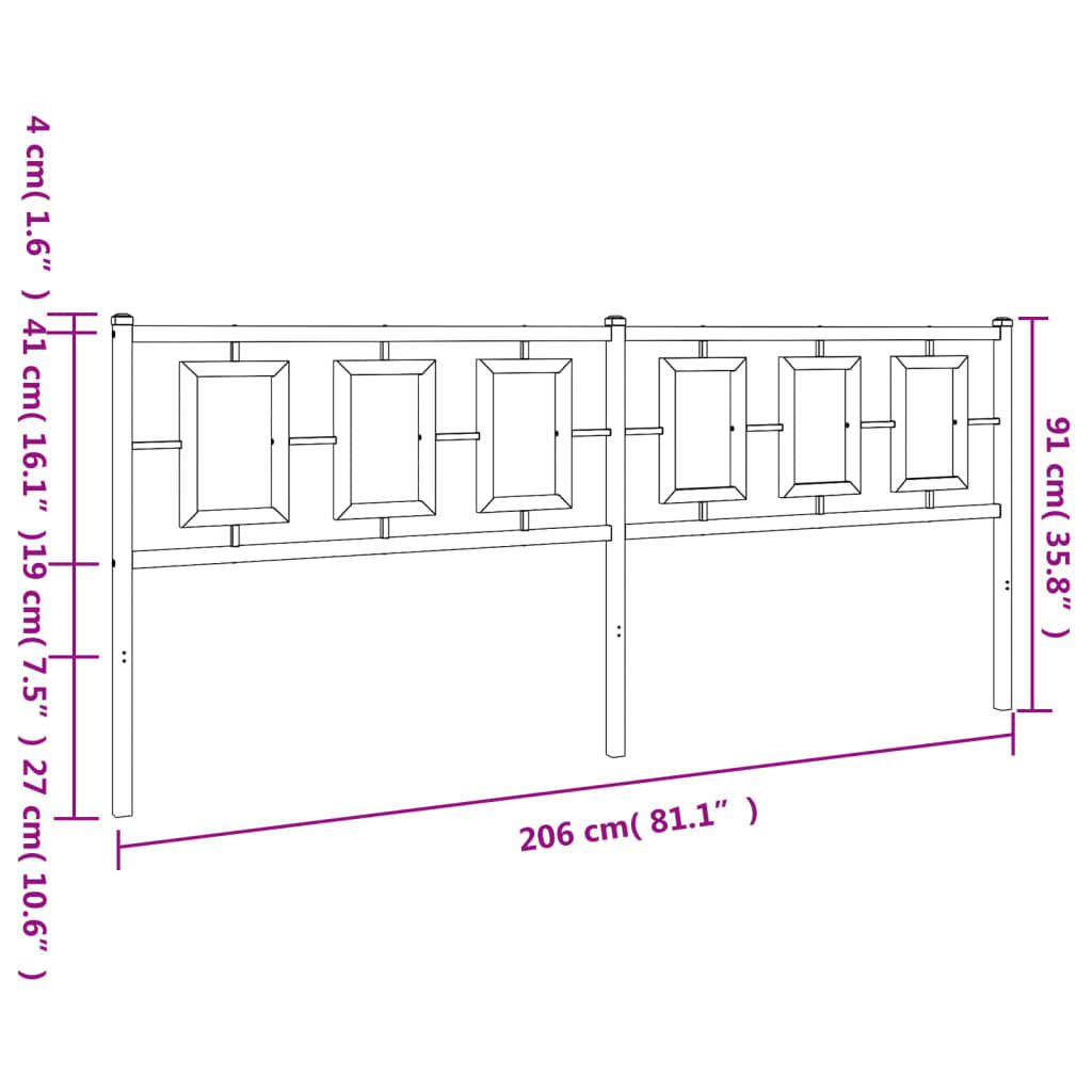 vidaXL Cabeceira de cama 200 cm metal preto