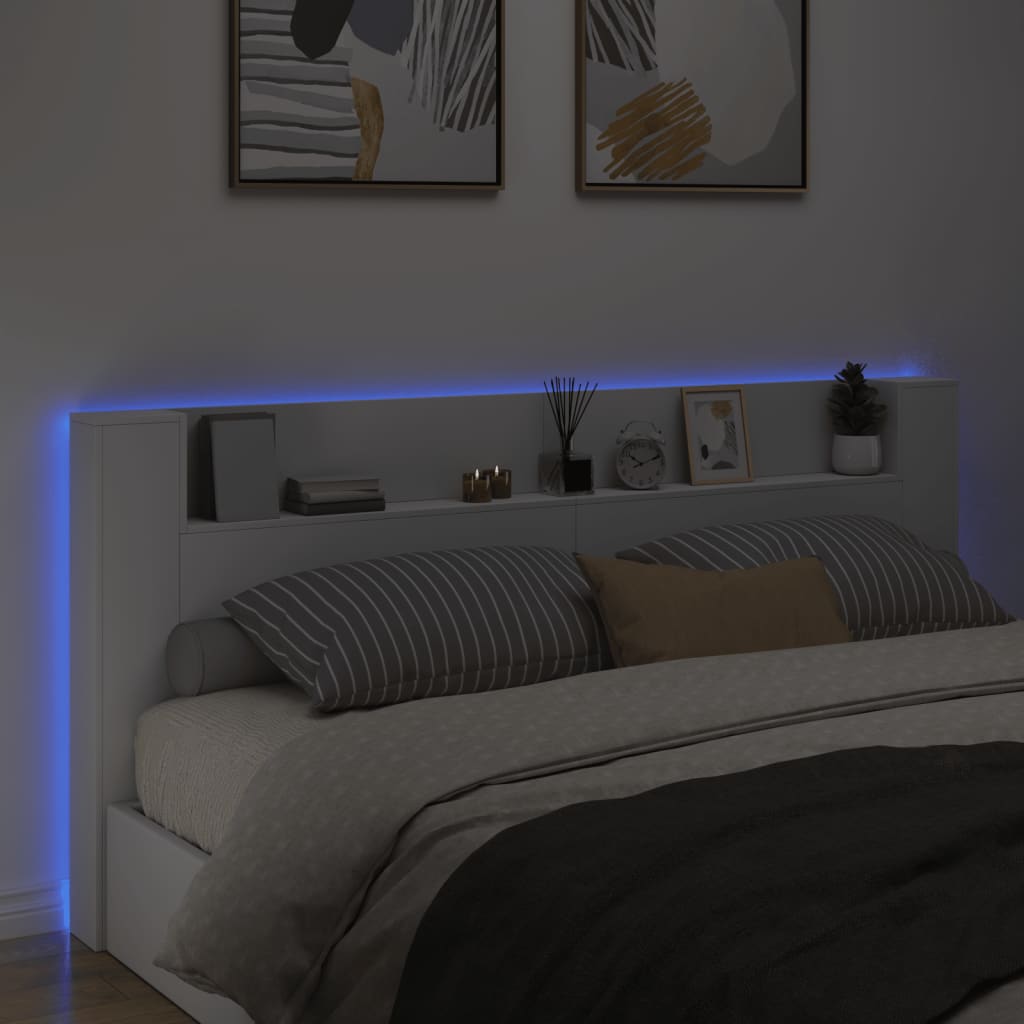 vidaXL Armário de cabeceira com luzes LED 220x16,5x103,5 cm branco