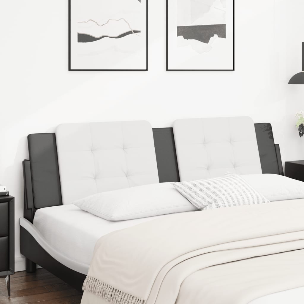 vidaXL Almofadão de cabeceira 180 cm couro artificial branco e preto