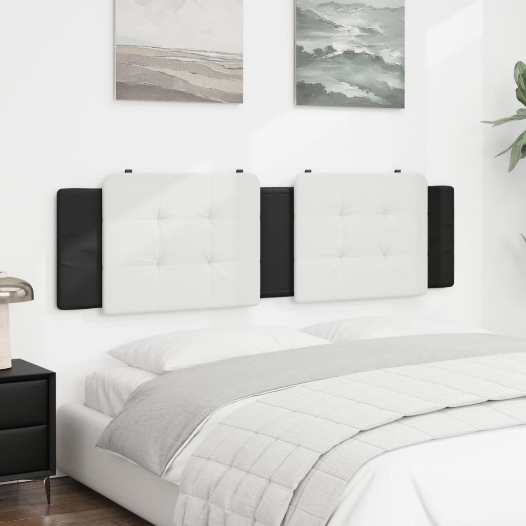 vidaXL Almofadão de cabeceira 180 cm couro artificial branco e preto