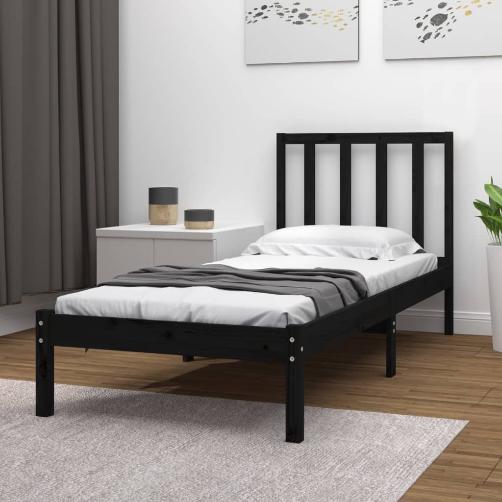 vidaXL Estrutura de cama 90x200 cm madeira de pinho maciça preto