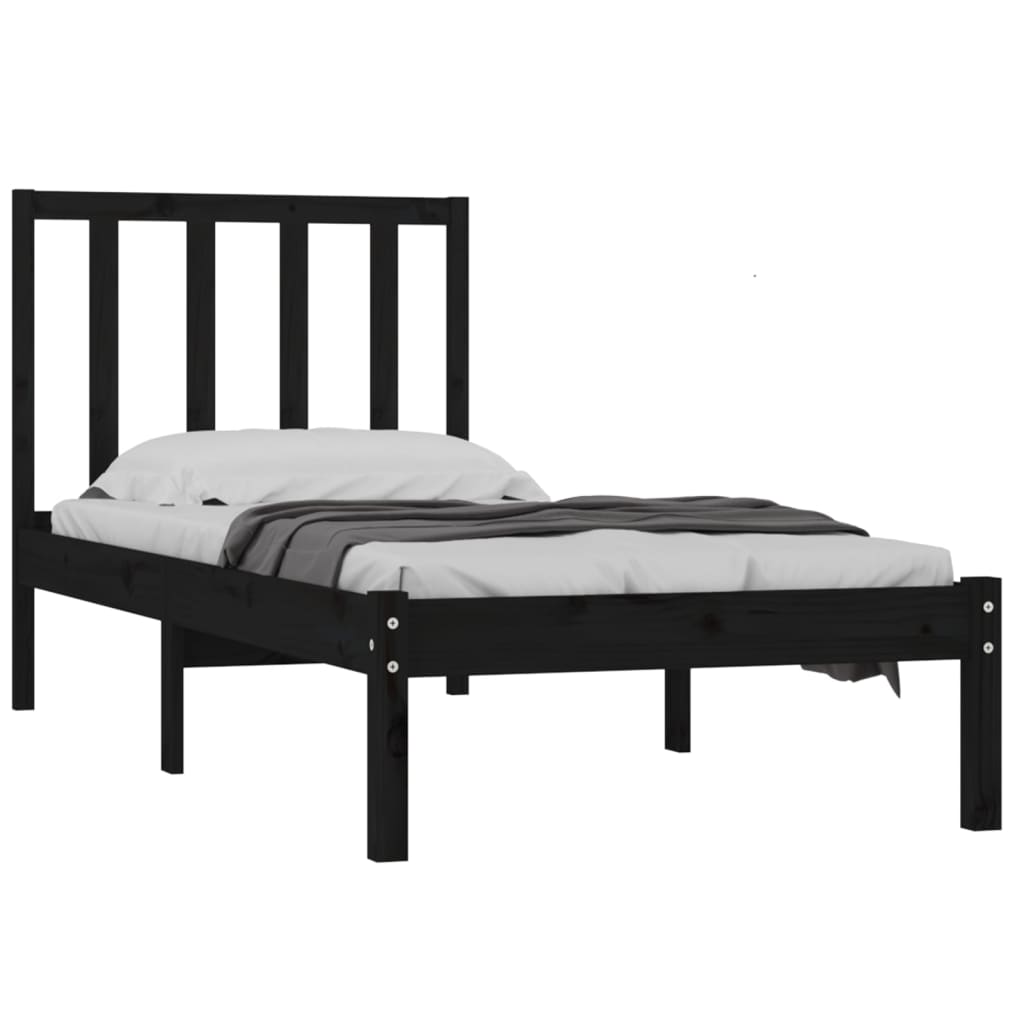 vidaXL Estrutura de cama 90x200 cm madeira de pinho maciça preto