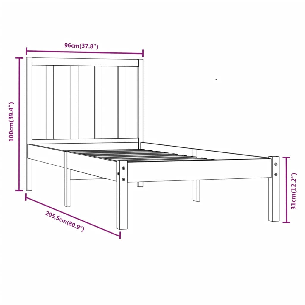 vidaXL Estrutura de cama 90x200 cm madeira de pinho maciça preto