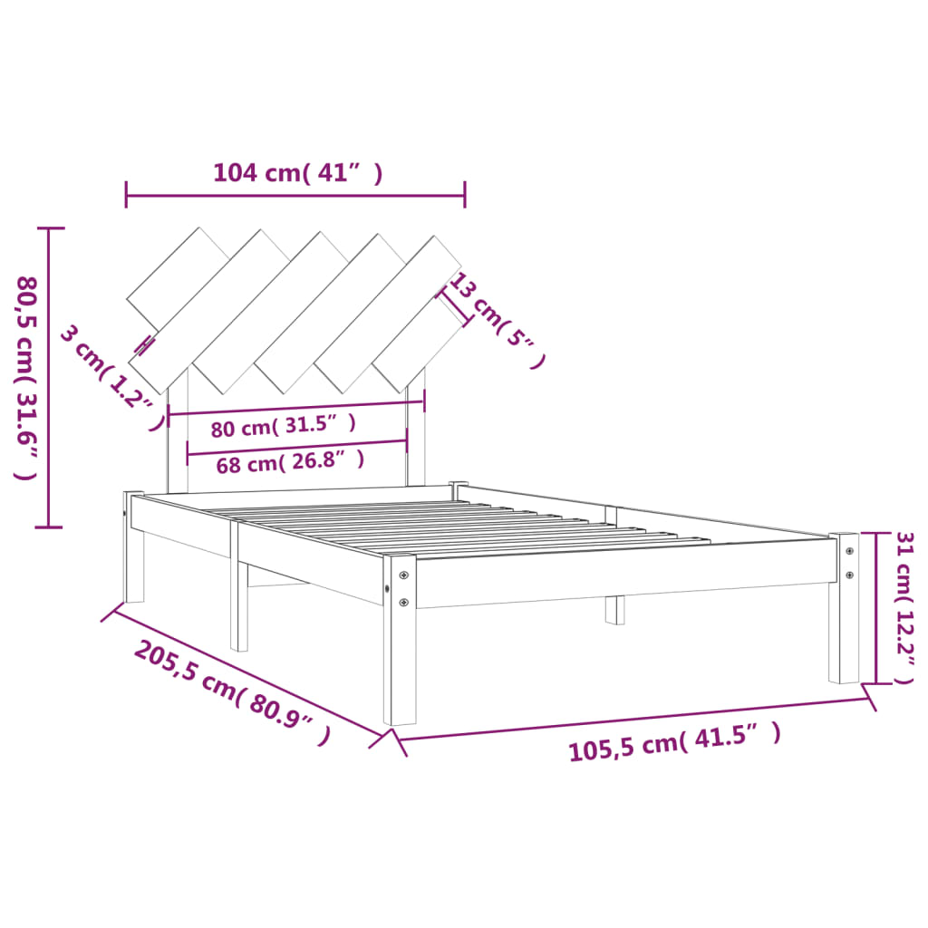 vidaXL Estrutura de cama 100x200 cm madeira maciça