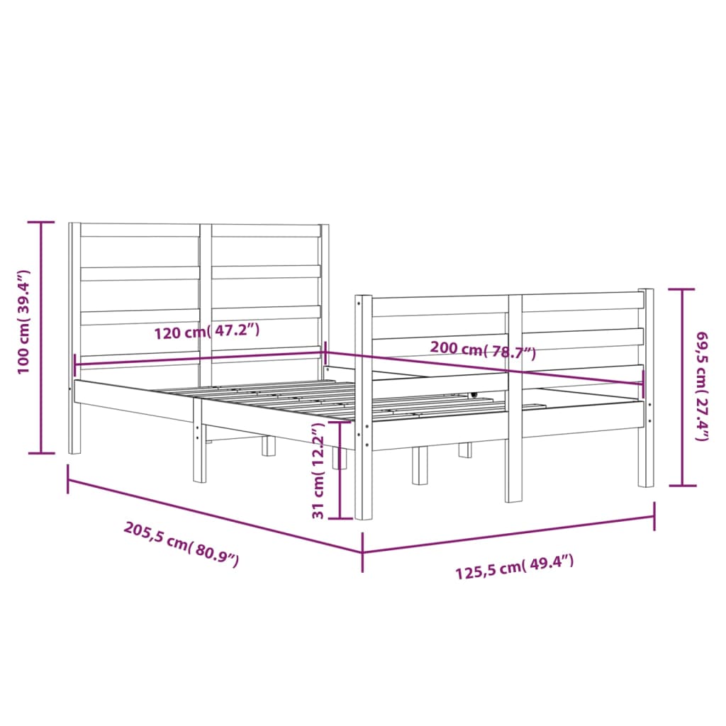 vidaXL Estrutura de cama 120x200 cm madeira de pinho maciça