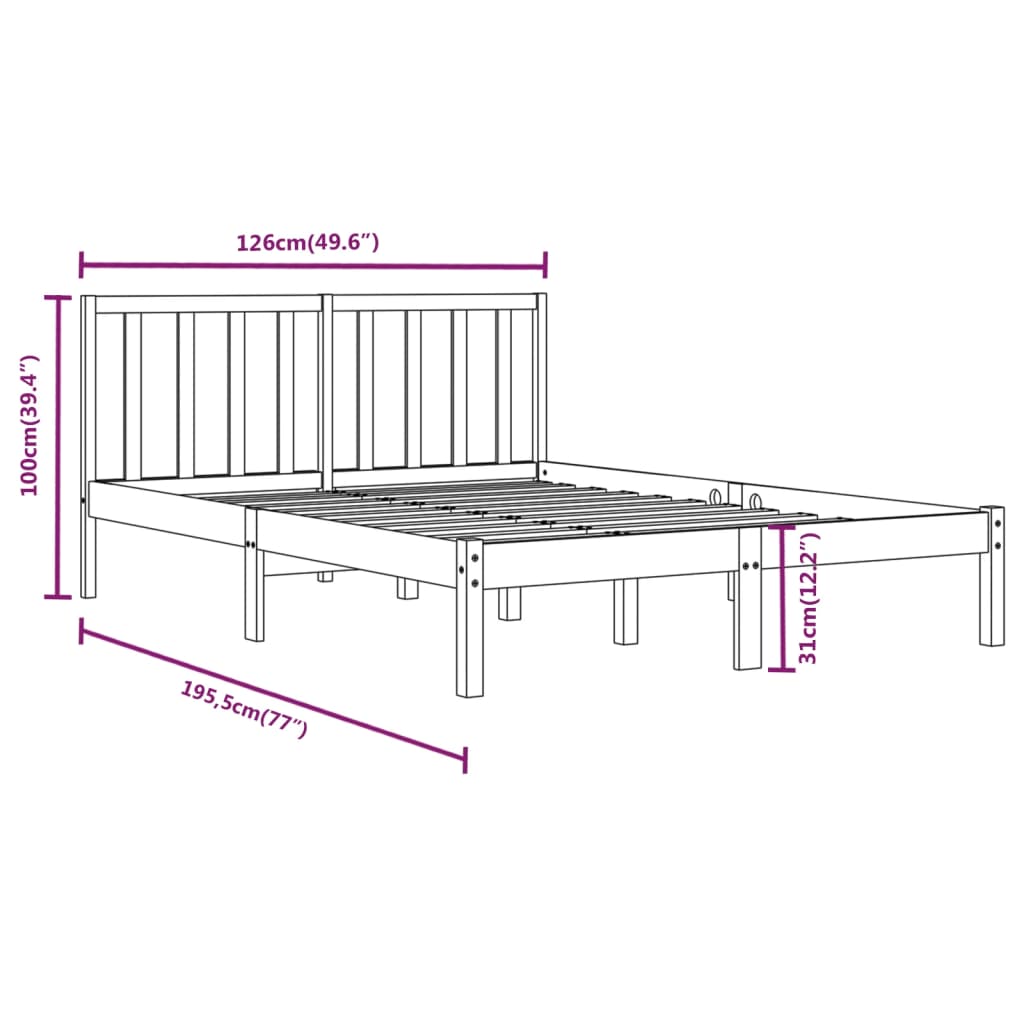 vidaXL Estrutura de cama dupla pequena 4FT 120x190 cm pinho maciço