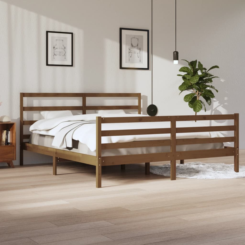 vidaXL Estrutura de cama 200x200 cm pinho maciço castanho mel