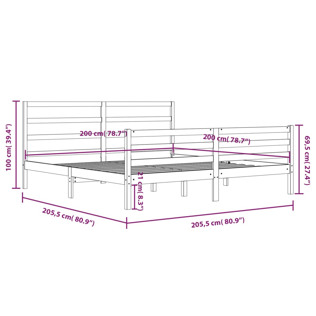 vidaXL Estrutura de cama 200x200 cm pinho maciço castanho mel