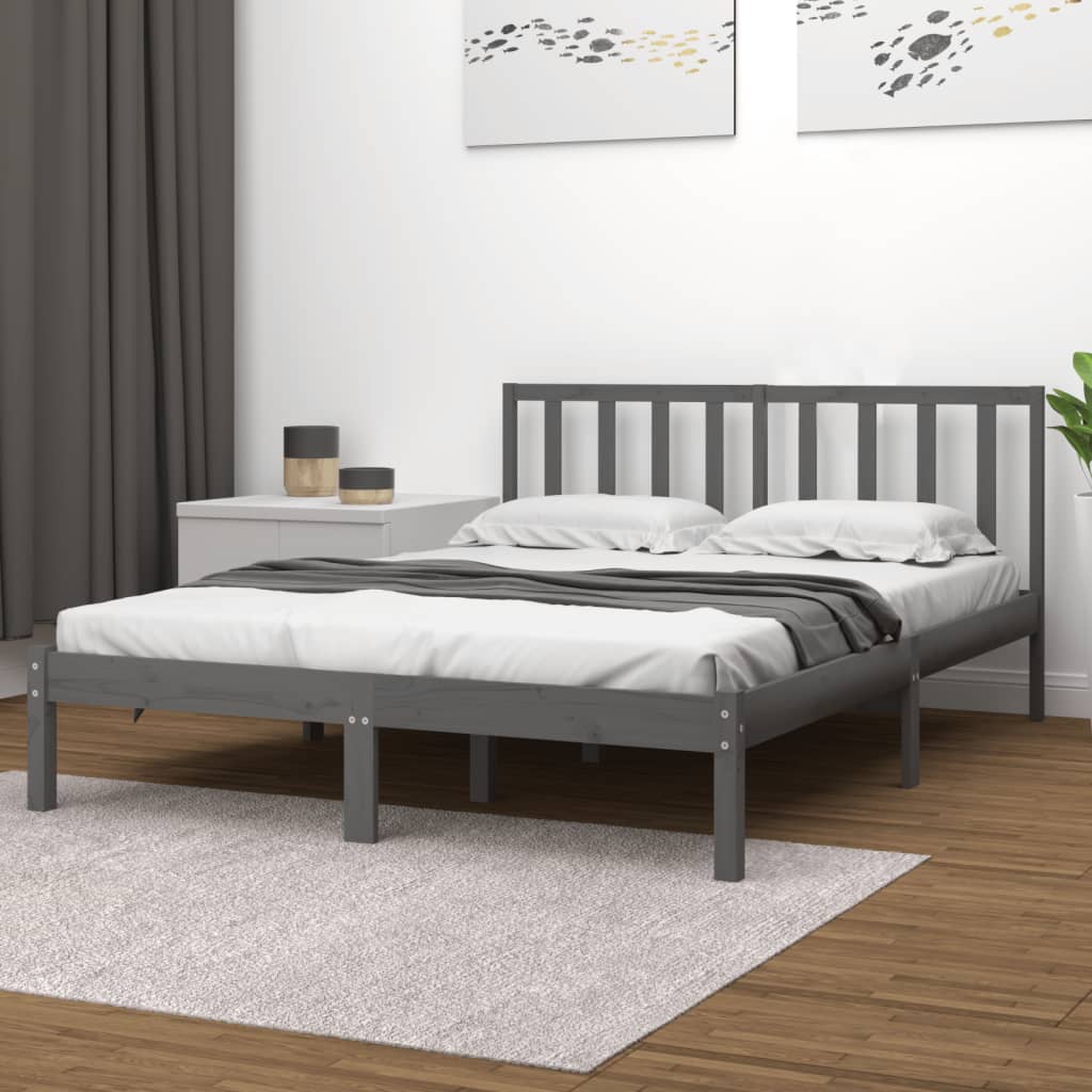 vidaXL Estrutura de cama pequena casal 120x190 cm pinho maciço cinza