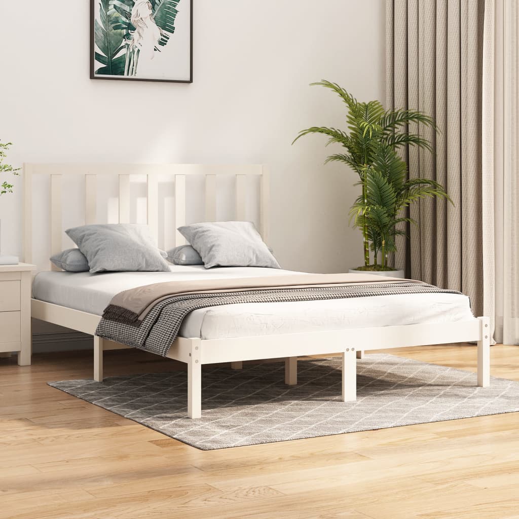 vidaXL Estrutura de cama pequena casal 120x190 cm pinho maciço branco