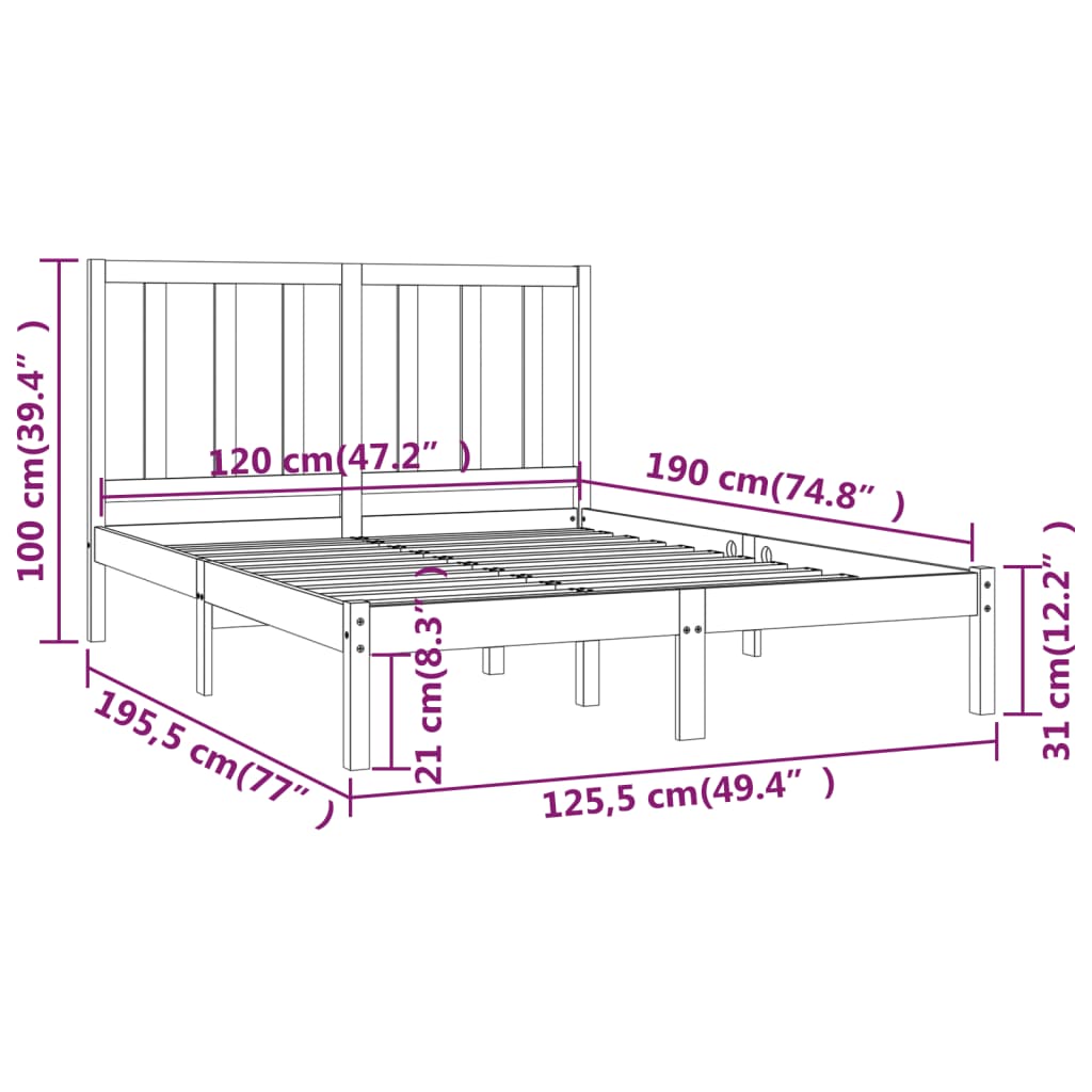 vidaXL Estrutura de cama pequena casal 120x190 cm pinho maciço branco