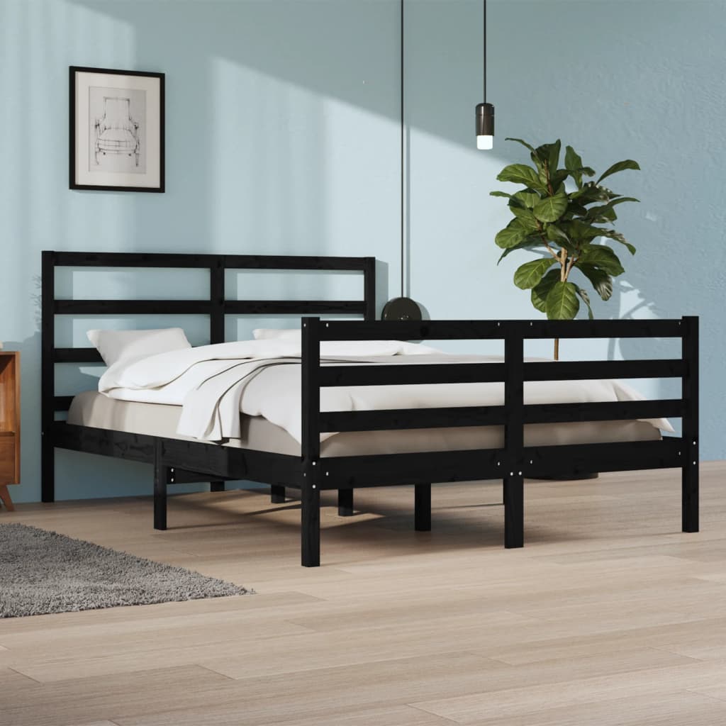 vidaXL Estrutura de cama 160x200 cm pinho maciço preto