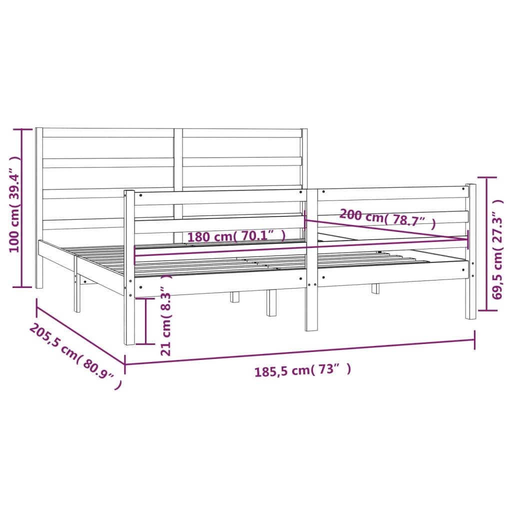 vidaXL Estrutura de cama super king 180x200 cm pinho maciço branco