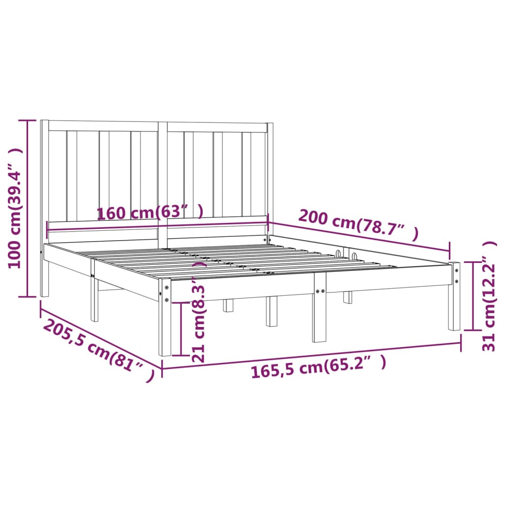 vidaXL Estrutura de cama 160x200 cm madeira pinho maciço castanho mel