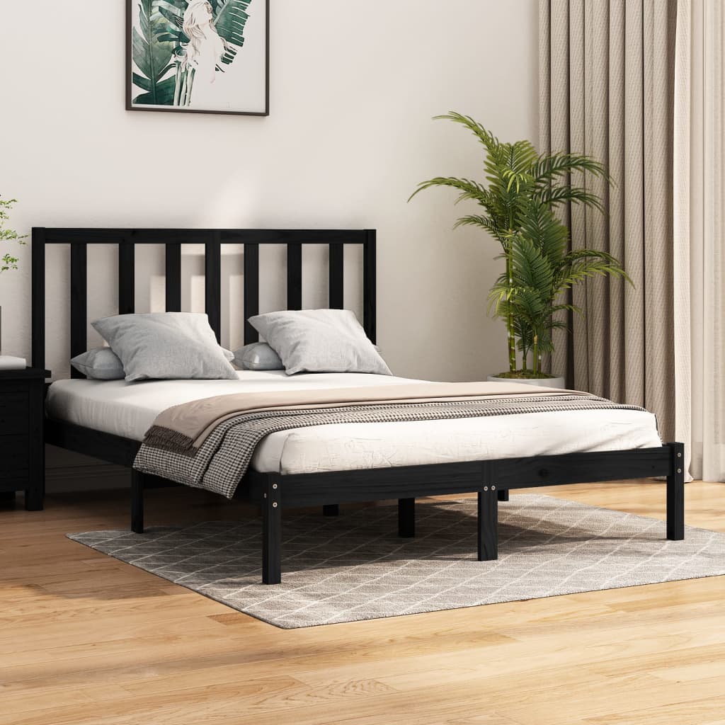 vidaXL Estrutura de cama 140x190 cm madeira de pinho maciça preto