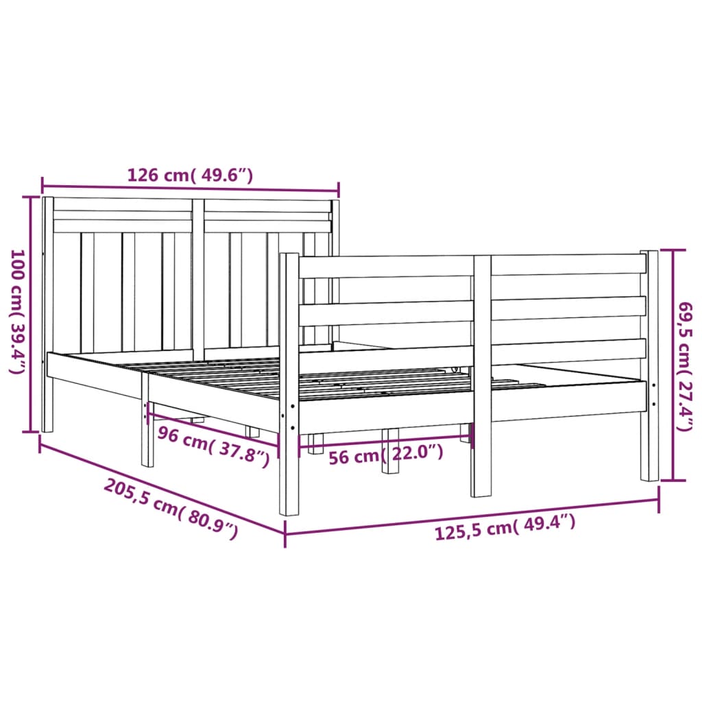 vidaXL Estrutura de cama 120x200 cm madeira maciça branco