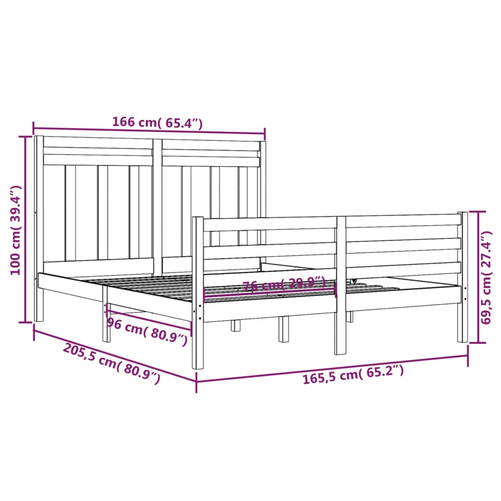 vidaXL Estrutura de cama 160x200 cm madeira maciça branco