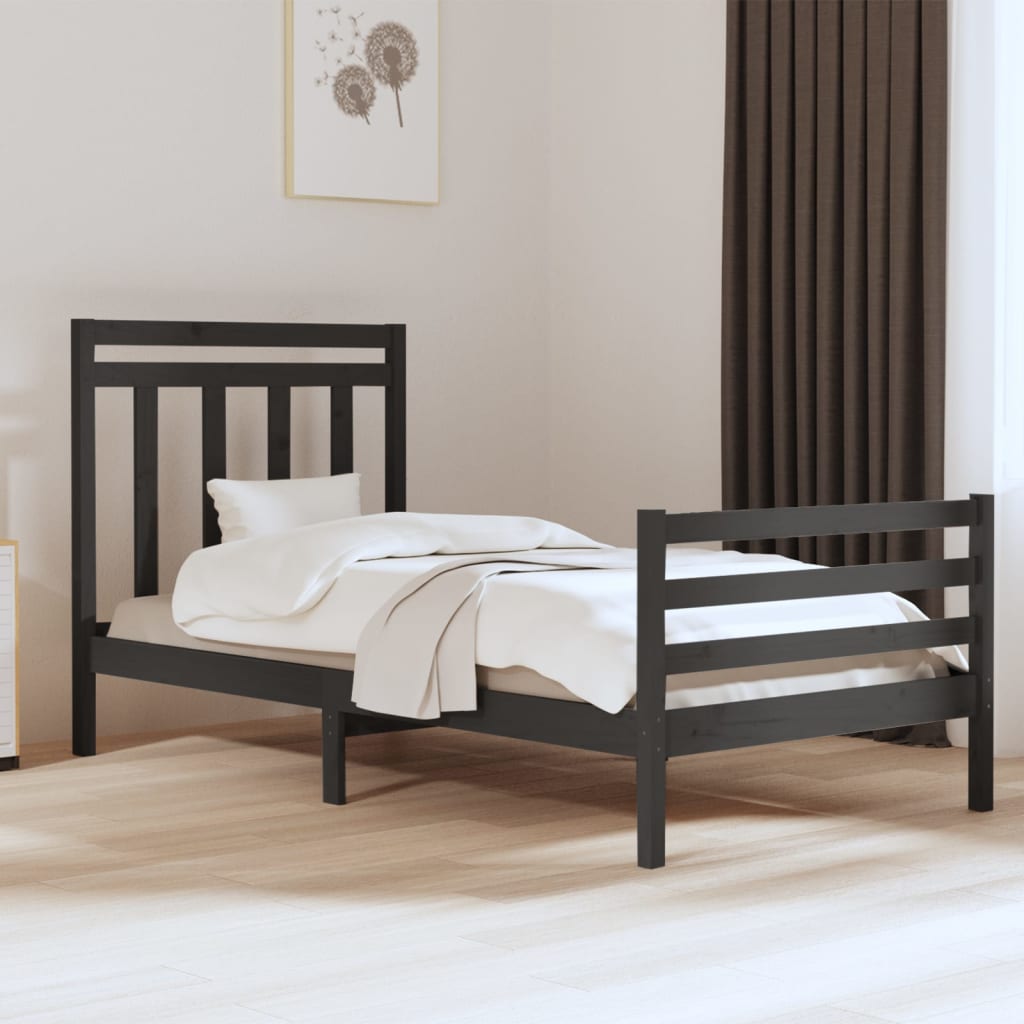 vidaXL Estrutura de cama solteiro 90x190 cm madeira maciça cinza