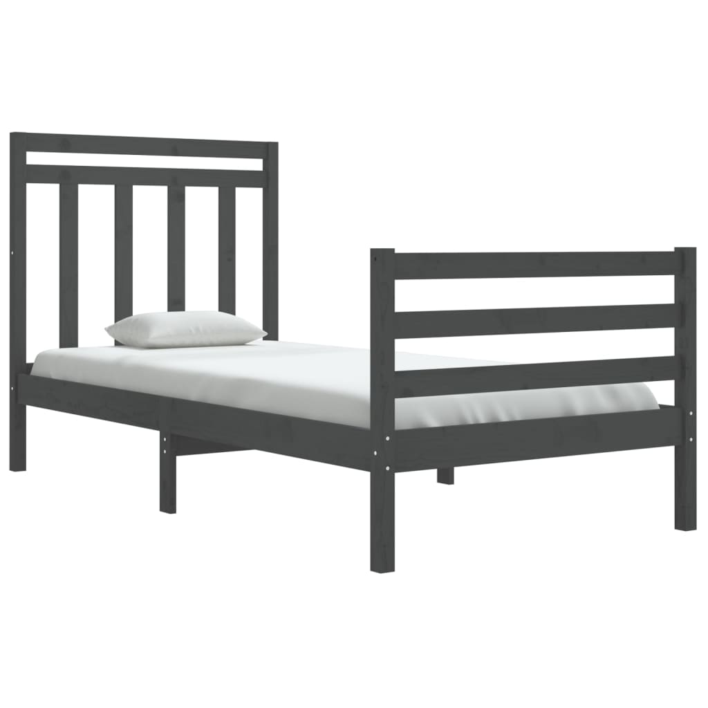 vidaXL Estrutura de cama solteiro 90x190 cm madeira maciça cinza