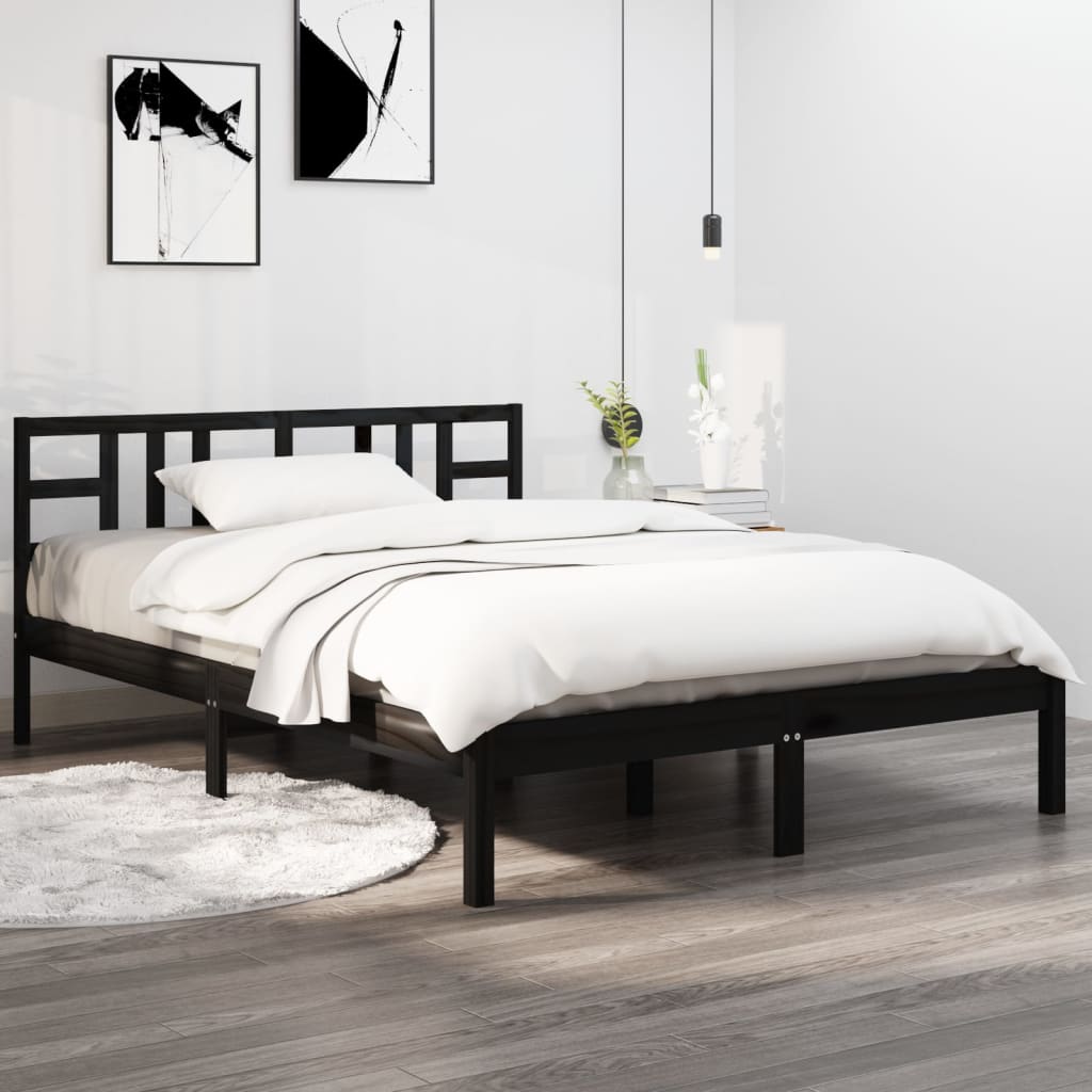 vidaXL Estrutura cama pequena casal 120x190 cm pinho maciço preto