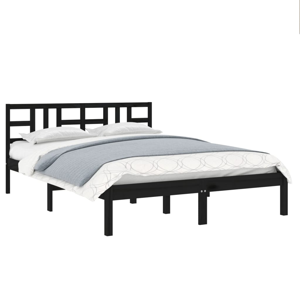 vidaXL Estrutura cama pequena casal 120x190 cm pinho maciço preto