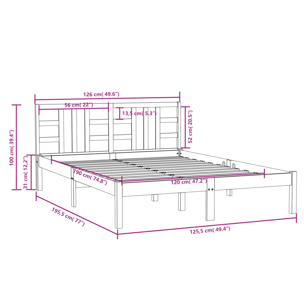 vidaXL Estrutura cama pequena casal 120x190 cm pinho maciço preto