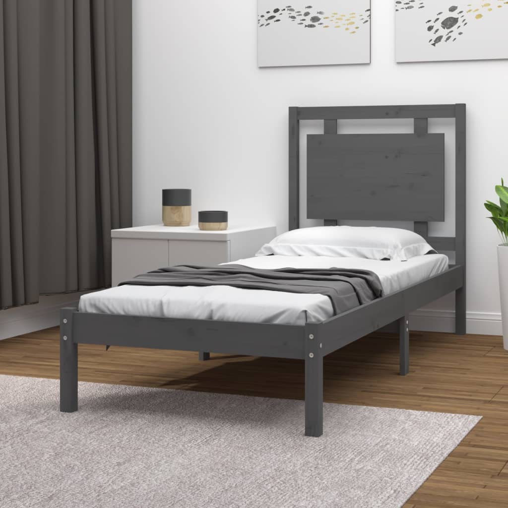 vidaXL Estrutura de cama 100x200 cm madeira maciça cinzento