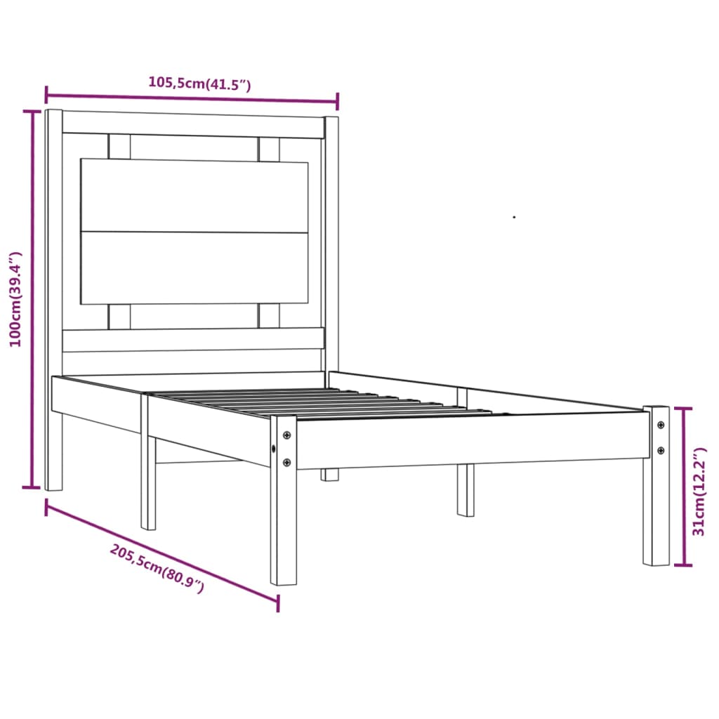 vidaXL Estrutura de cama 100x200 cm madeira maciça cinzento