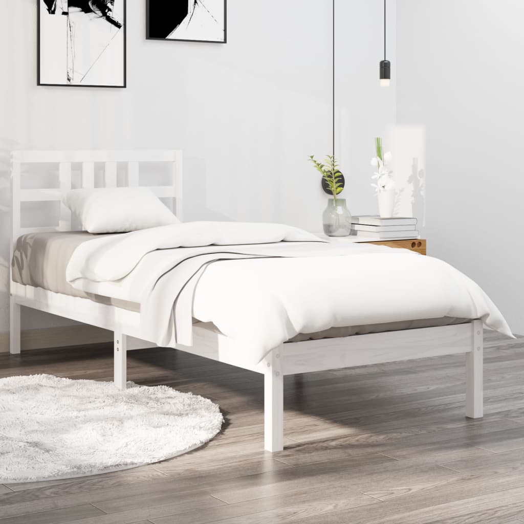 vidaXL Estrutura cama pequena solteiro 75x190 cm madeira maciça branco