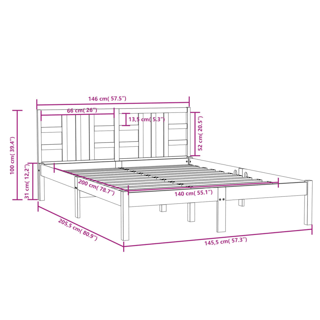 vidaXL Estrutura de cama 140x200 cm madeira maciça castanho-mel