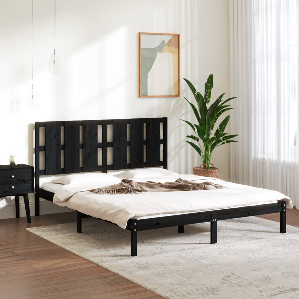 vidaXL Estrutura de cama 160x200 cm pinho maciço preto