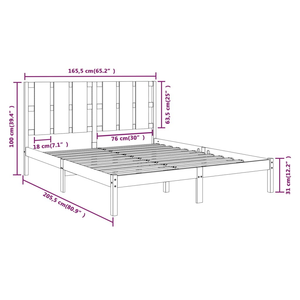 vidaXL Estrutura de cama 160x200 cm pinho maciço preto