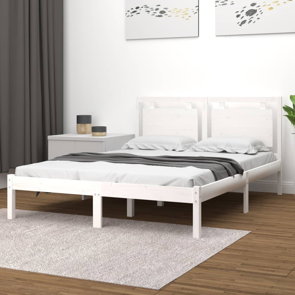 vidaXL Estrutura de cama 160x200 cm madeira maciça branco