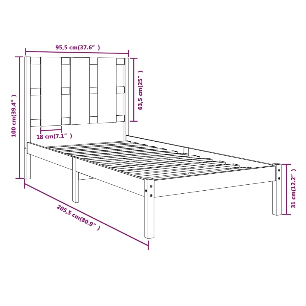 vidaXL Estrutura de cama 90x200 cm pinho maciço branco