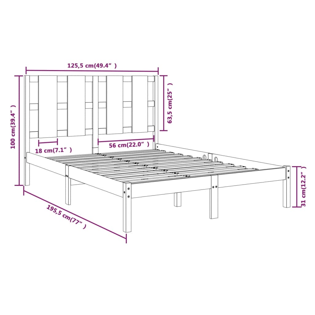 vidaXL Estrutura cama pequena de casal 120x190 cm madeira castanho-mel