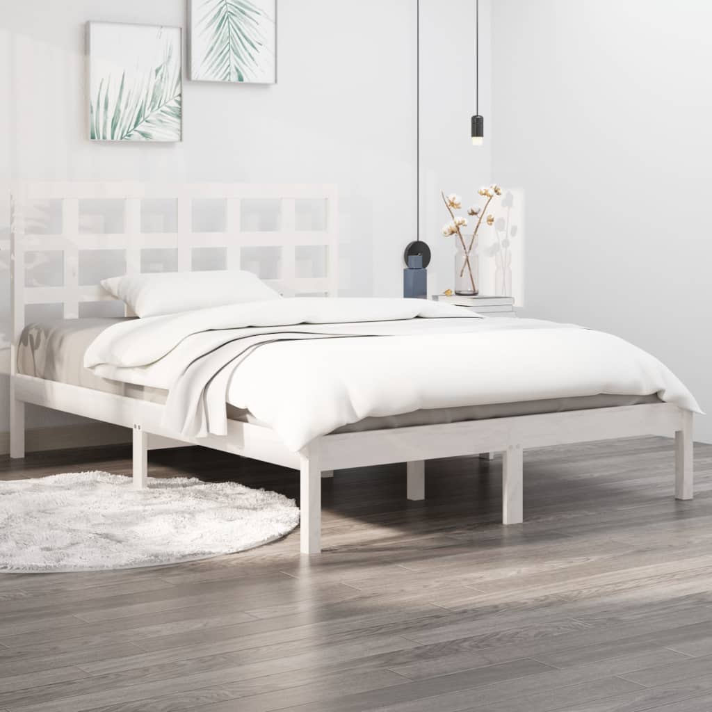 vidaXL Estrutura de cama king 150x200 cm madeira maciça branco