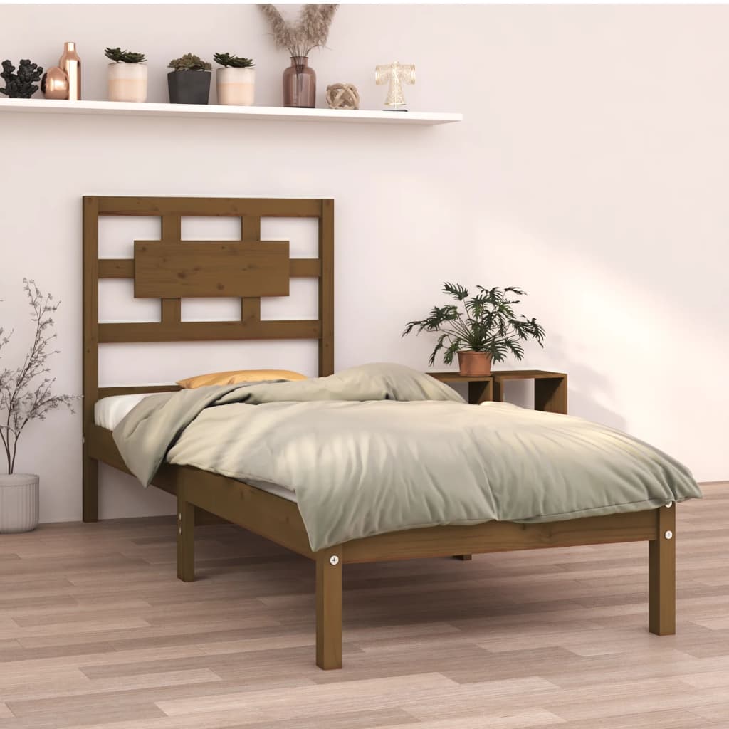 vidaXL Estrutura cama pequena solteiro 75x190 cm madeira castanho mel