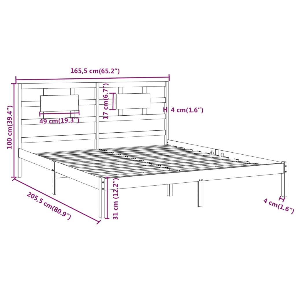 vidaXL Estrutura de cama 160x200 cm madeira maciça cinzento