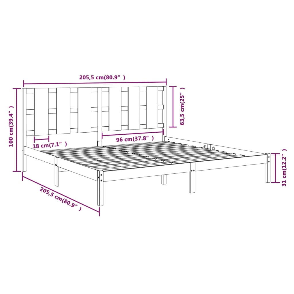 vidaXL Estrutura de cama 200x200 cm pinho maciço branco