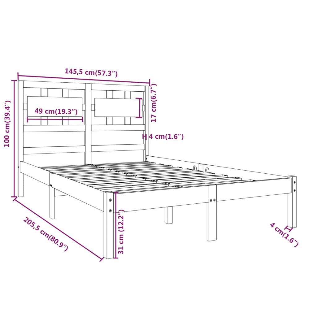 vidaXL Estrutura de cama 140x200 cm madeira maciça castanho-mel