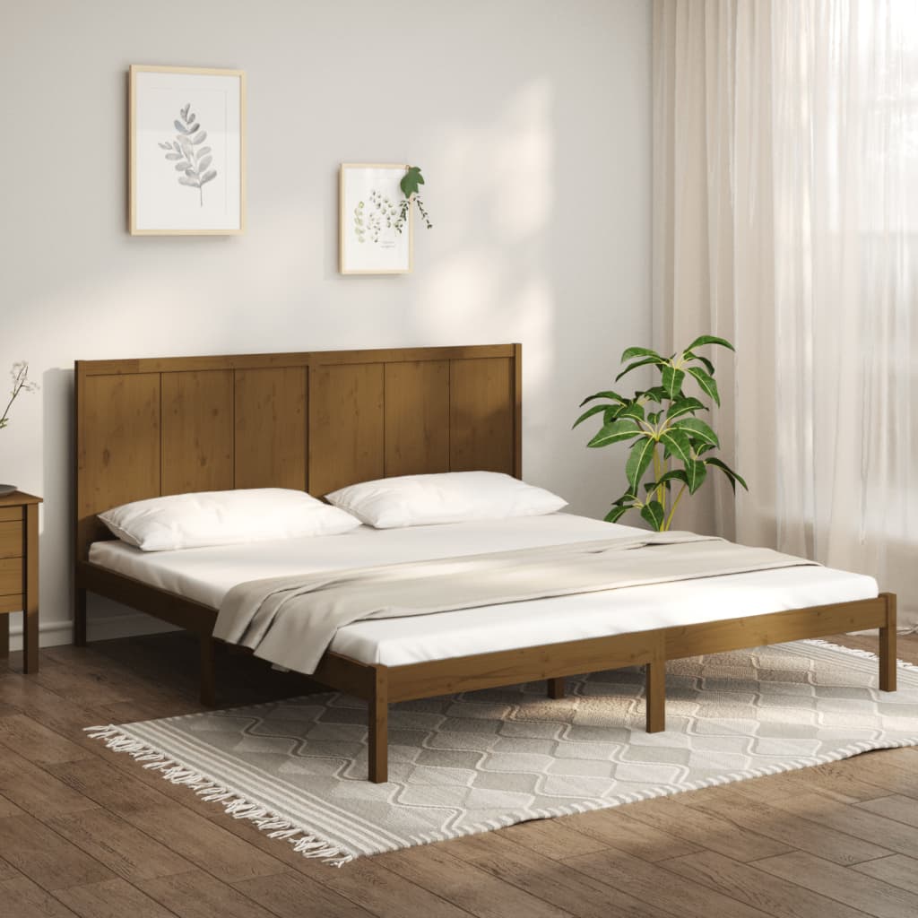 vidaXL Estrutura de cama 200x200 cm pinho maciço castanho mel