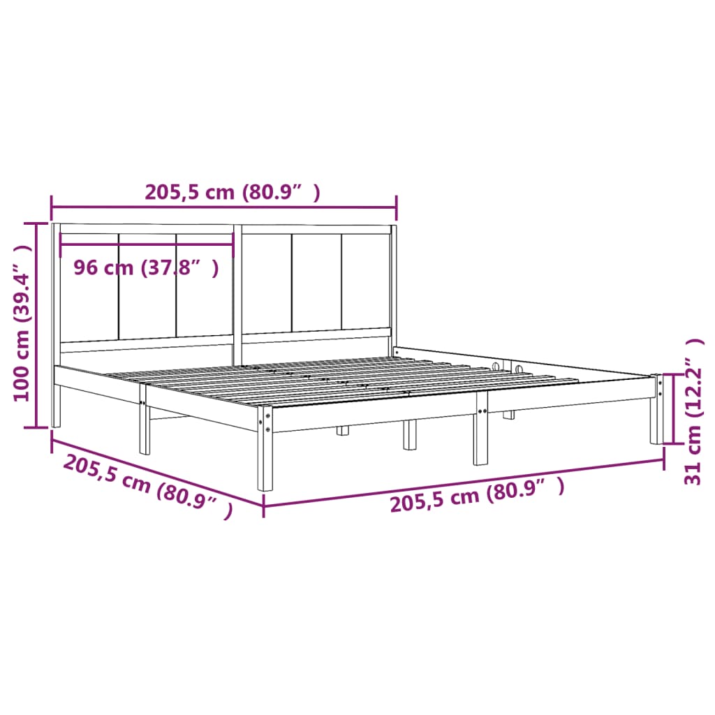 vidaXL Estrutura de cama 200x200 cm pinho maciço castanho mel