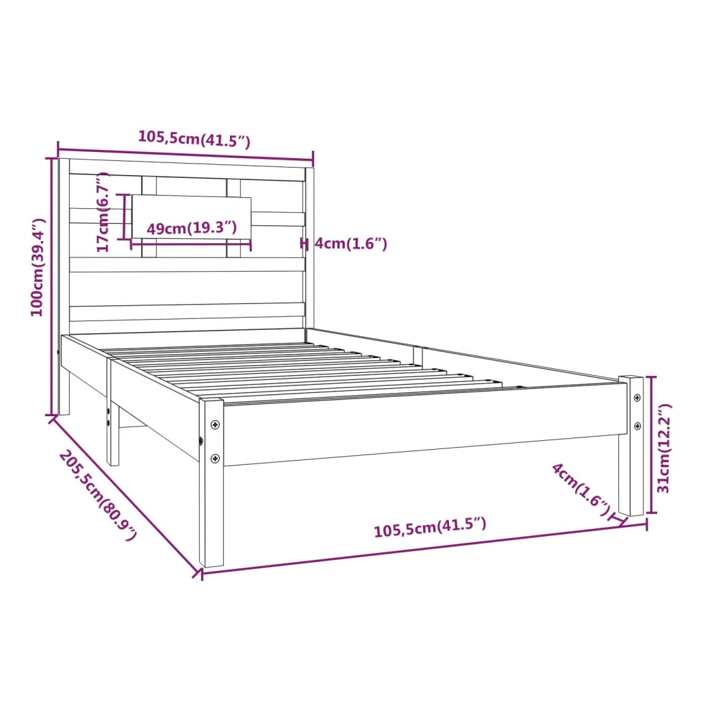 vidaXL Estrutura de cama 100x200 cm madeira maciça branco