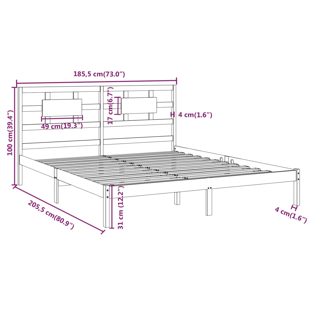 vidaXL Estrutura de cama super king 180x200 cm madeira maciça cinza