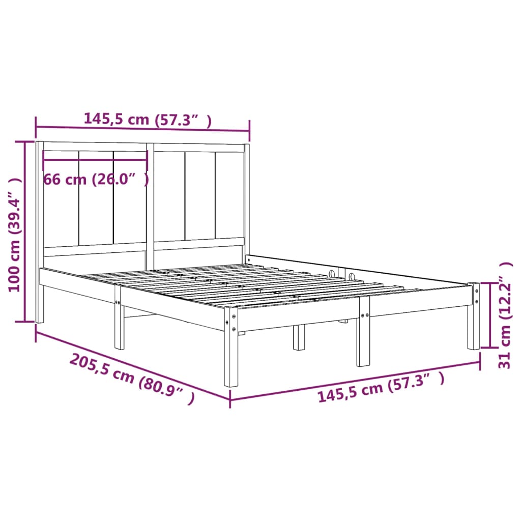 vidaXL Estrutura de cama 140x200 cm pinho maciço