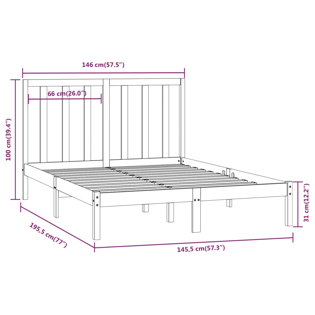 vidaXL Estrutura de cama 140x190 cm madeira de pinho maciça preto